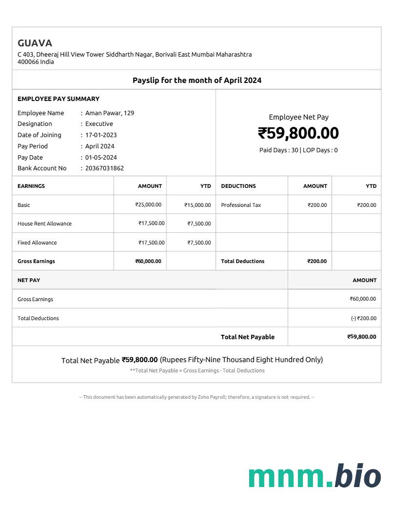 Szablon odcinka wypłaty guawy w formatach Word i PDF
